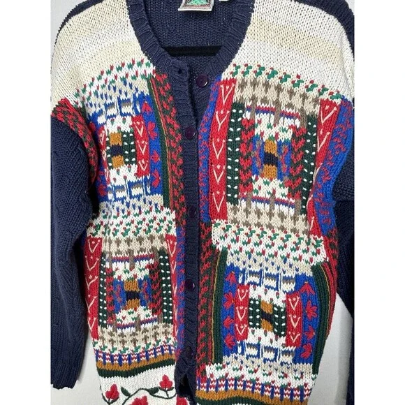 Vtg Casual Corner Womens Embroidered Cardigan Christmas Sweater Size M Knit - Picture 3 of 10
